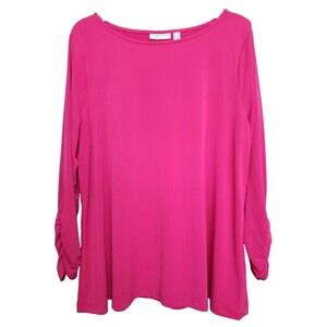 Susan Graver LiquidKnit Pink Ruched Sleeve Boat Neck Tunic Size 1X